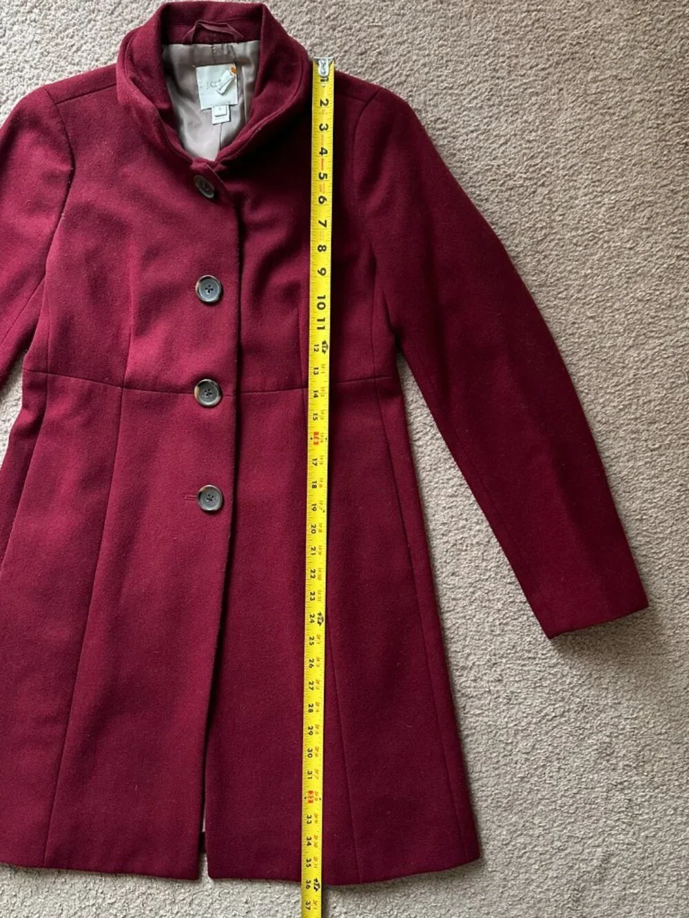 J Crew Coat Womens 6 Long Wool Blend Collared Button Close Red Pockets - Picture 7 of 14
